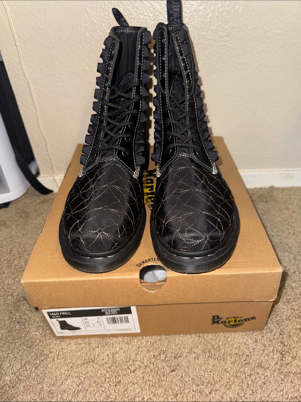 Dr. Martens Black Quilted Lace-Up Frill Combat Boots